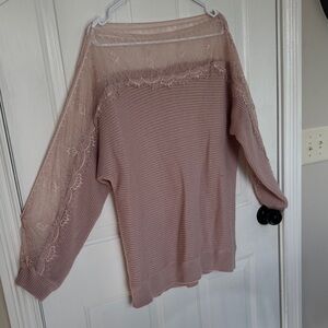 Elegant Lace Trim Pink Sweater